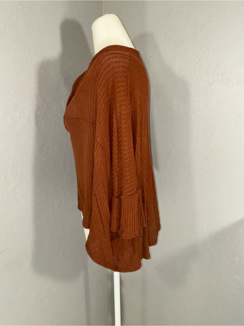 Adelyn Rae Rust Button-Neck Waffle Knit Pullover - Picture 4 of 12